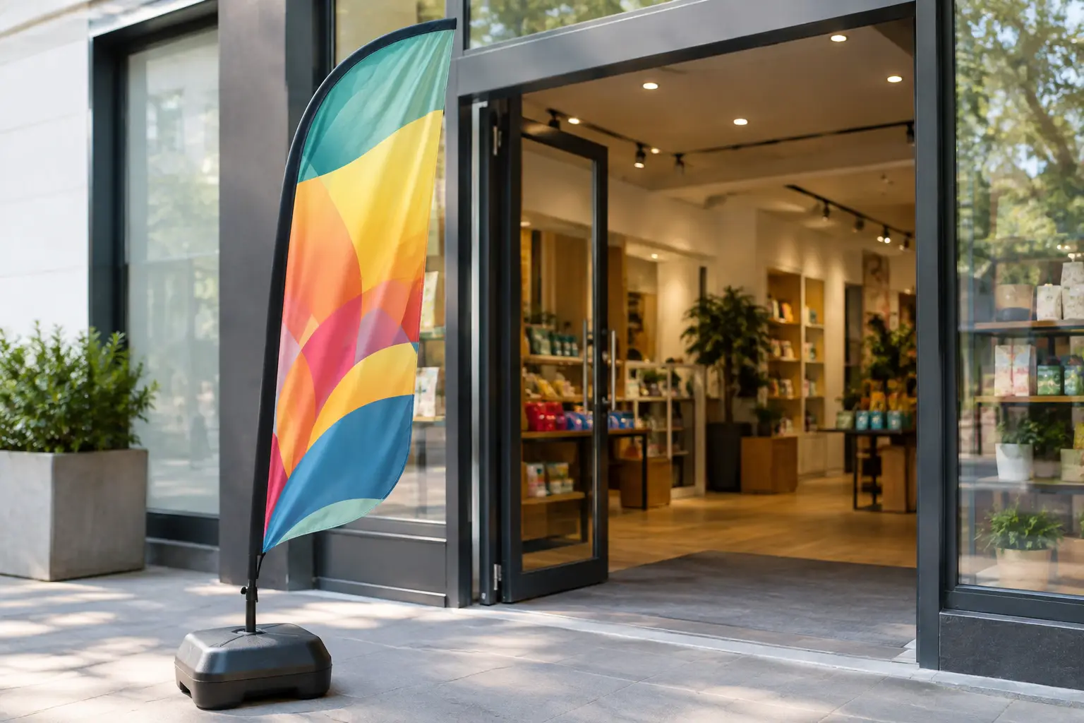 Bedrukte kioskvlag voor winkelopening kiezen