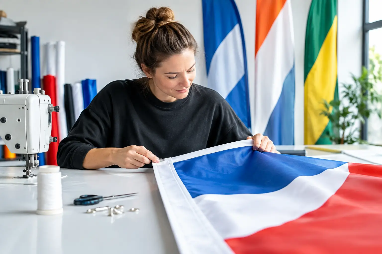Uitleg over vlagdoeken en afwerking in de praktijk